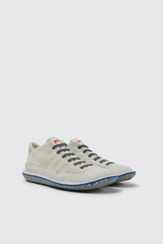 Front view of Beetle White non-dyed leather sneakers for men