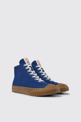 Front view of Camaleon Blue recycled cotton sneakers for men