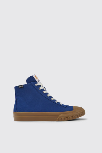 Side view of Camaleon Blue recycled cotton sneakers for men