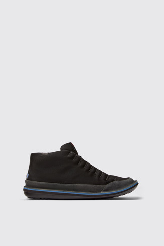 Side view of Beetle Black Textile and Nubuck Ankle Boots for Men.