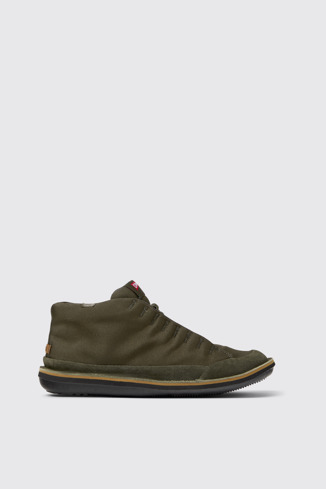 Side view of Beetle Green Textile and Nubuck Ankle Boots for Men.