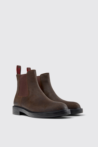Front view of Dean Brown Nubuck Ankle Boots for Men.