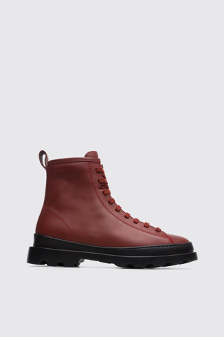 Side view of Brutus Red-brown medium lace boot for women