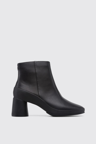 Side view of Upright Women's black ankle boot