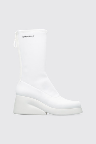 Side view of Kaah Women's white high boot