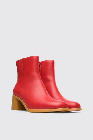 Alternative image of K400455-003 - Meda - Red zip up ankle boot for women.