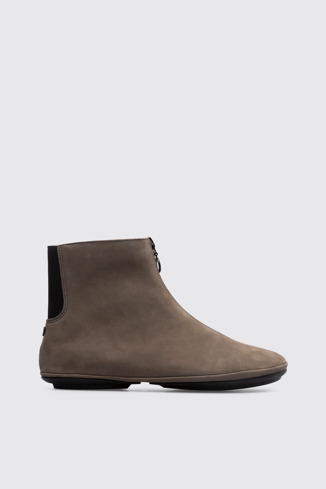 Side view of Right Grey green zip up ankle boot for women
