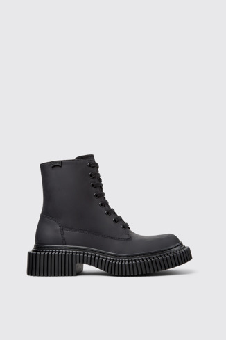 Side view of Pix Berlin Black Nubuck Mid Boots for Women.
