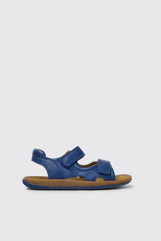 Side view of Bicho Blue leather sandals for kids