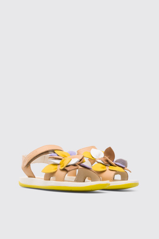 Front view of Twins Nude and multi-colored girl’s strappy sandal