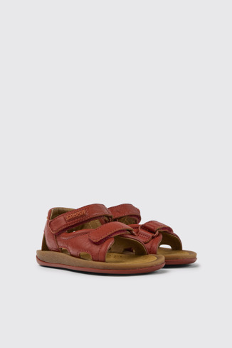 Front view of Bicho Red leather sandals for kids
