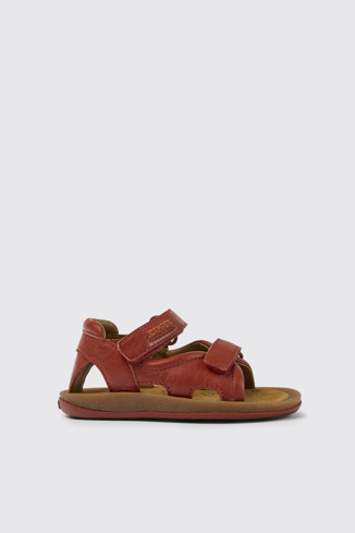 Side view of Bicho Red leather sandals for kids