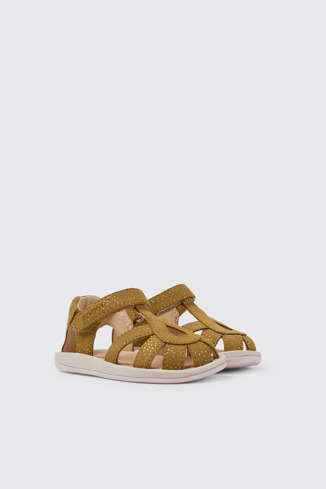 Front view of Bicho Brown nubuck sandals with glitter effect