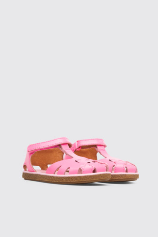 Front view of Twins Girl’s pink T-strap sandal