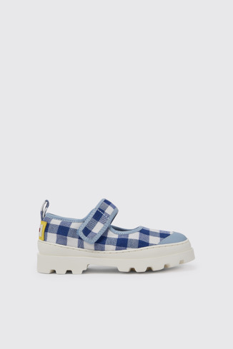 Side view of Brutus Blue and white Mary Jane shoes for kids