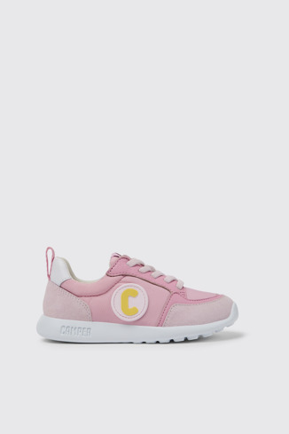 Side view of Driftie Pink and white sneakers for girls