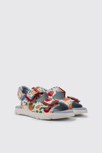Front view of Oruga Multicolored leather sandals for kids
