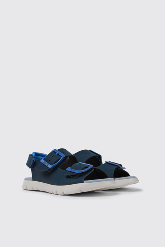 Front view of Oruga Blue leather sandals for kids