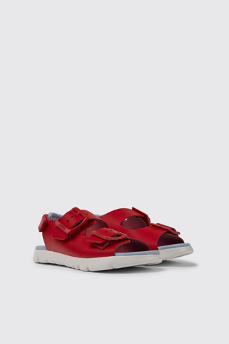 Front view of Oruga Red leather sandals for kids