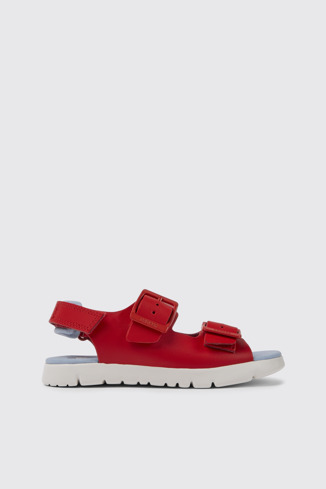 Side view of Oruga Red leather sandals for kids