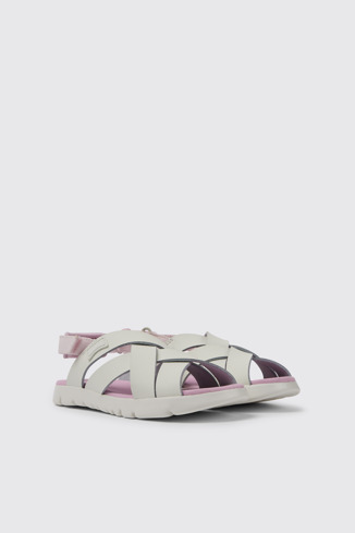 Front view of Oruga White leather sandals for kids