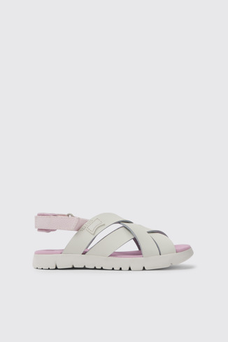 Side view of Oruga White leather sandals for kids