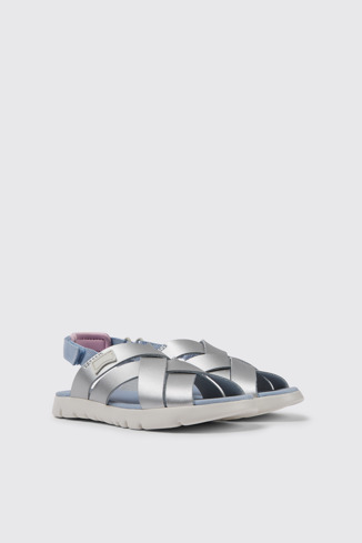 Front view of Oruga Silver leather sandals for kids