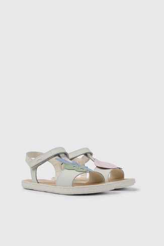 Front view of Twins White leather sandals for girls