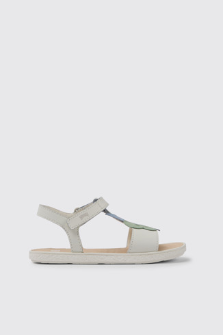Side view of Twins White leather sandals for girls