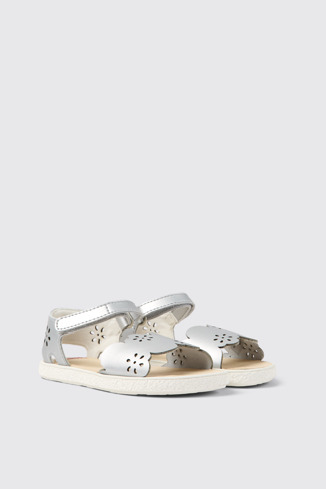 Front view of Miko Silver leather sandals for girls