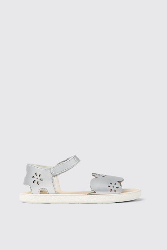 Side view of Miko Silver leather sandals for girls