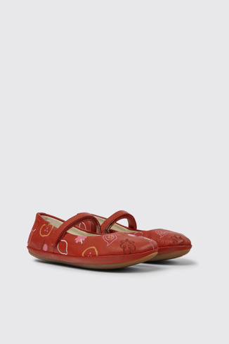 Front view of Twins Red leather ballerinas for girls