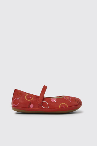 Side view of Twins Red leather ballerinas for girls