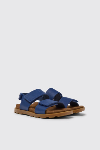 Front view of Brutus Sandal Blue leather sandals for kids