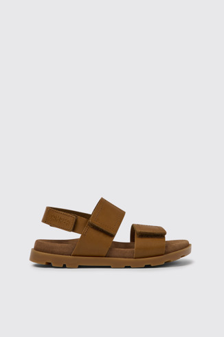 Side view of Brutus Sandal Brown leather sandals for kids