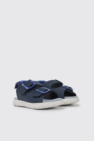 Front view of Oruga Blue leather sandals for kids