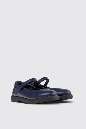 Front view of Duet Blue Leather Ballerinas for Kids.