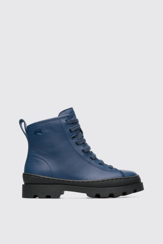 Side view of Brutus Blue lace up ankle boot for boys
