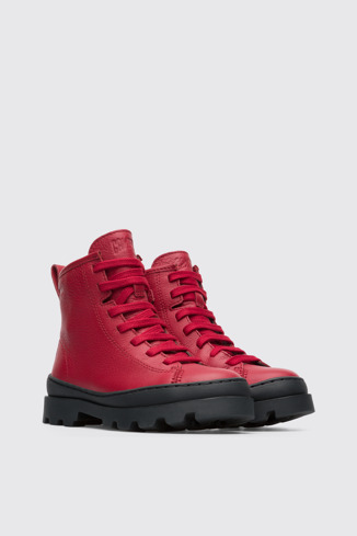Front view of Brutus Red lace up ankle boot for kids
