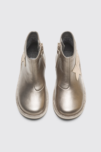Overhead view of Twins Beige metallic TWIN zip boot for girls