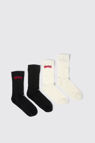 Long Sock Pack. 2 Pairs Calzini bianchi e neri in lana Merino