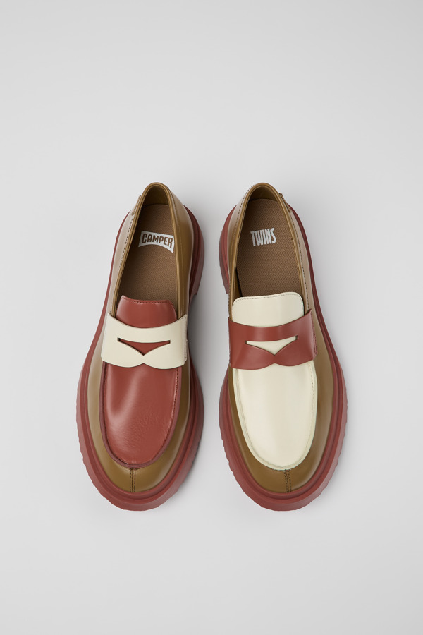 CAMPER Twins - Scarpe Formali Per Uomo - Marrone,Rosso ,Bianco, Taglia 39, Pelle Liscia