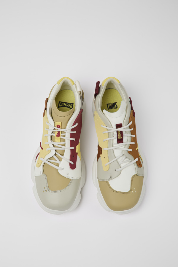 CAMPER Twins - Sneakers Voor Heren - Wit,Grijs,Beige, Maat 45, Smooth Leather/Cotton Fabric