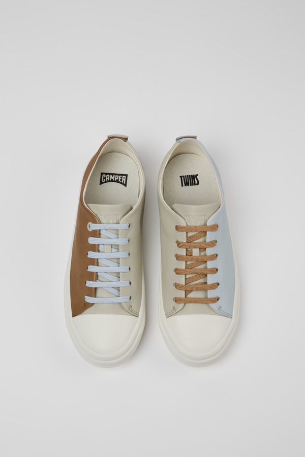 CAMPER Twins - Sneakers For Women - Grey,Brown, Size 39, Smooth Leather