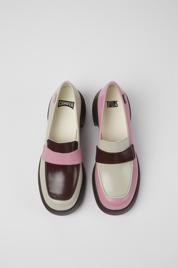 CAMPER Twins - Loafers For Women - Grey,Pink,Burgundy, Size 38, Smooth Leather