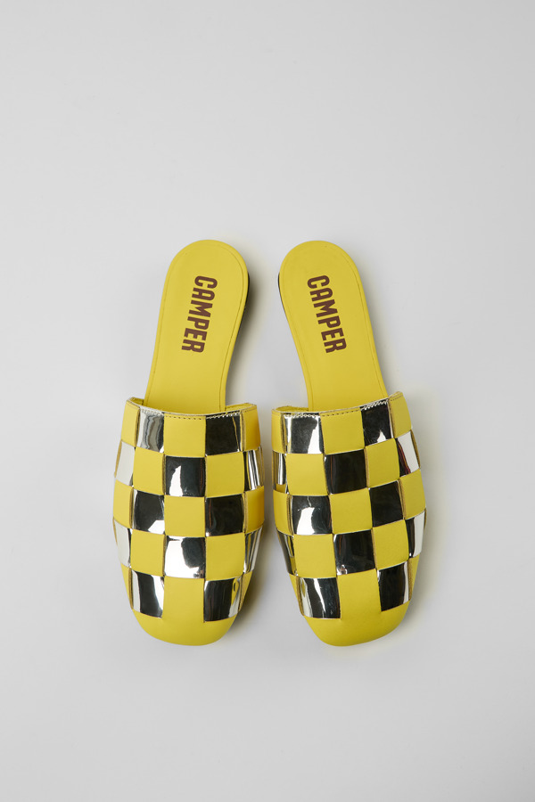 CAMPER Casi Myra - Sandals For Women - Grey,Yellow, Size 35, Cotton Fabric/Smooth Leather