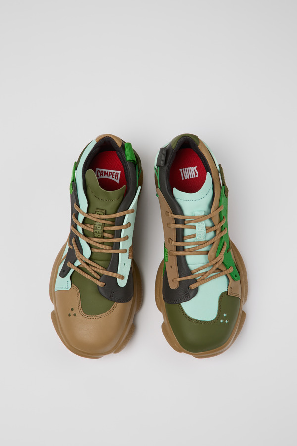 CAMPER Twins - Sneakers For Women - Brown,Green,Blue, Size 39, Smooth Leather/Cotton Fabric