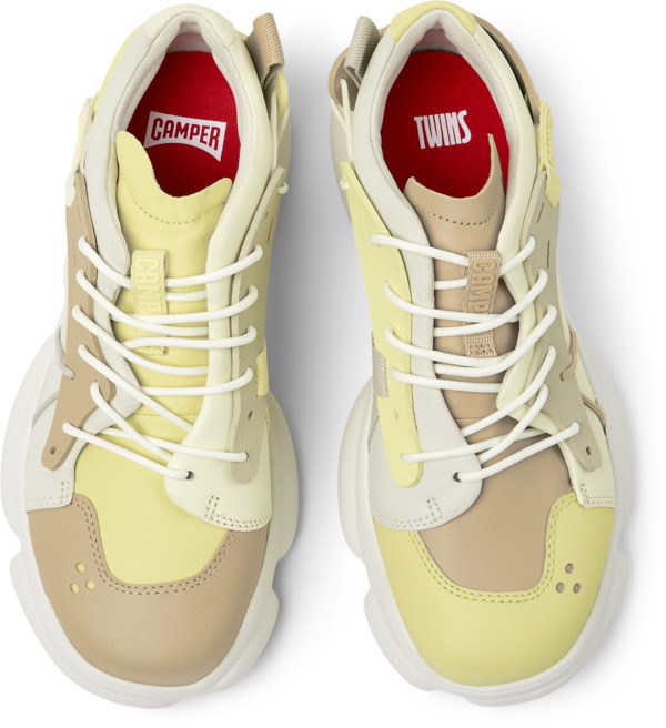 CAMPER Twins - Sneakers Για Γυναικεία - Λευκό,Κίτρινο,Μπεζ, Μέγεθος 36, Smooth leather/Cotton fabric - 5