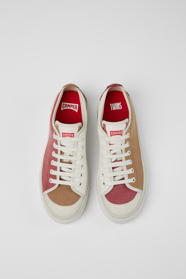 CAMPER Twins - Sneakers For Women - White,Brown,Red, Size 38, Cotton Fabric/Smooth Leather