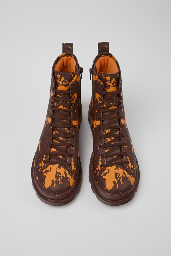 CAMPER Brutus - Ankle Boots For Men - Burgundy,Orange, Size 40, Smooth Leather